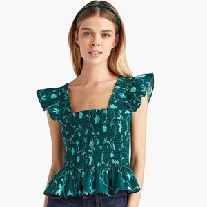 Hill House Teal Green Floral Smocked Top